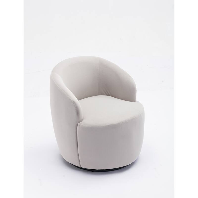 Modern Barrel Swivel Accent Chair with Metal Base, Round Velvet Upholstered Reading Chair w/ Curved Back for Living Room Bedroom
