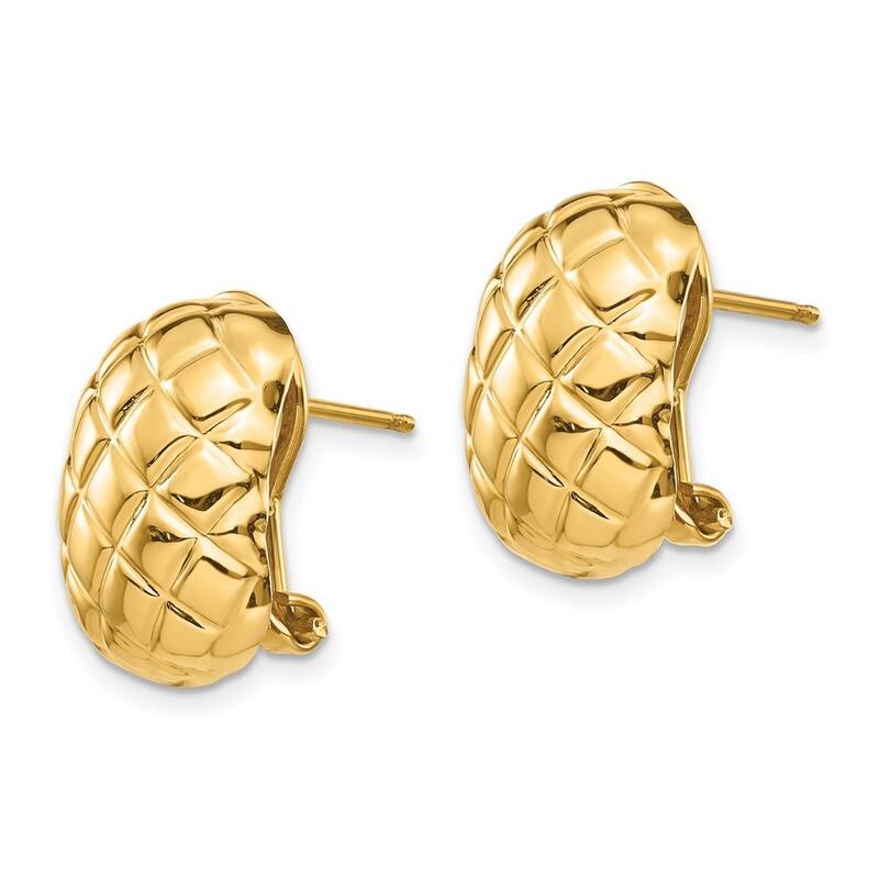Curata 14k Yellow Gold Patterned Polished Quilted Omega Back Post Earrings 17x11mm
