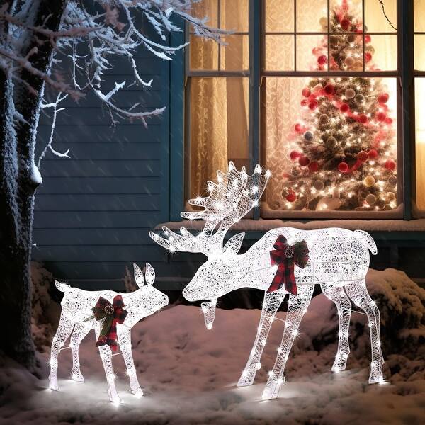 White Reindeer Family Set for Outdoor Christmas Decorations Bed Bath