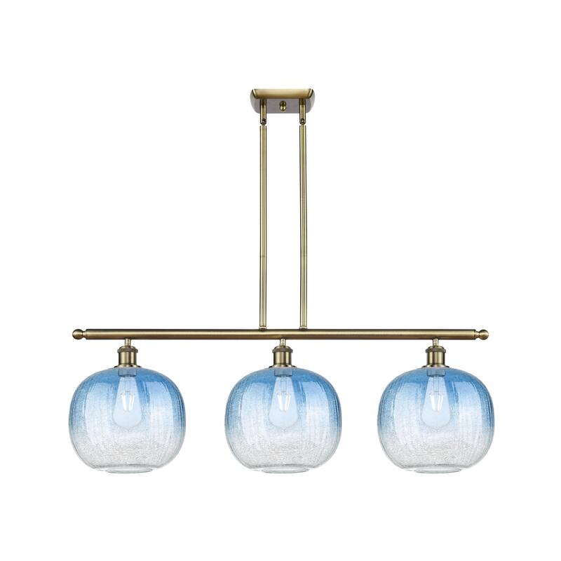 Innovations Lighting Endless Possibilities Ballston - Brookhaven Sphere - 3 Light 37" Stem Hung Island Light - Antique Brass/Sapphire Blue