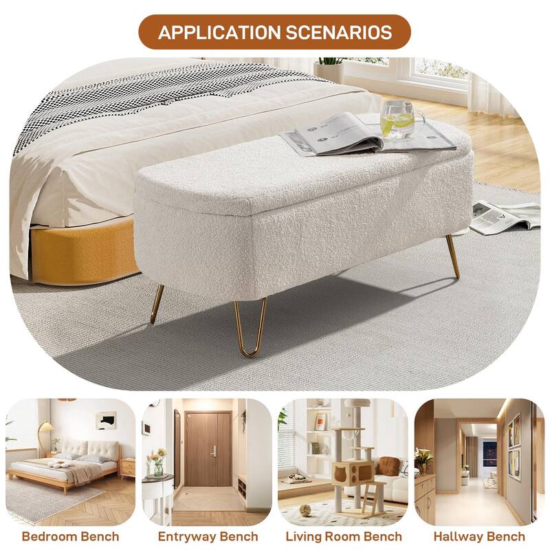 Ouyessir Modern Sherpa Storage Bench, Ottoman with Storage