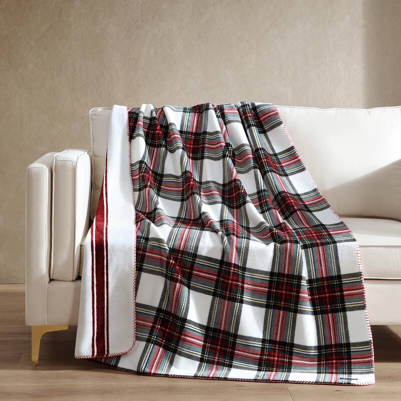 Nautica Plush Fleece Reversible Throw Blanket - Hillcrest Plaid Red