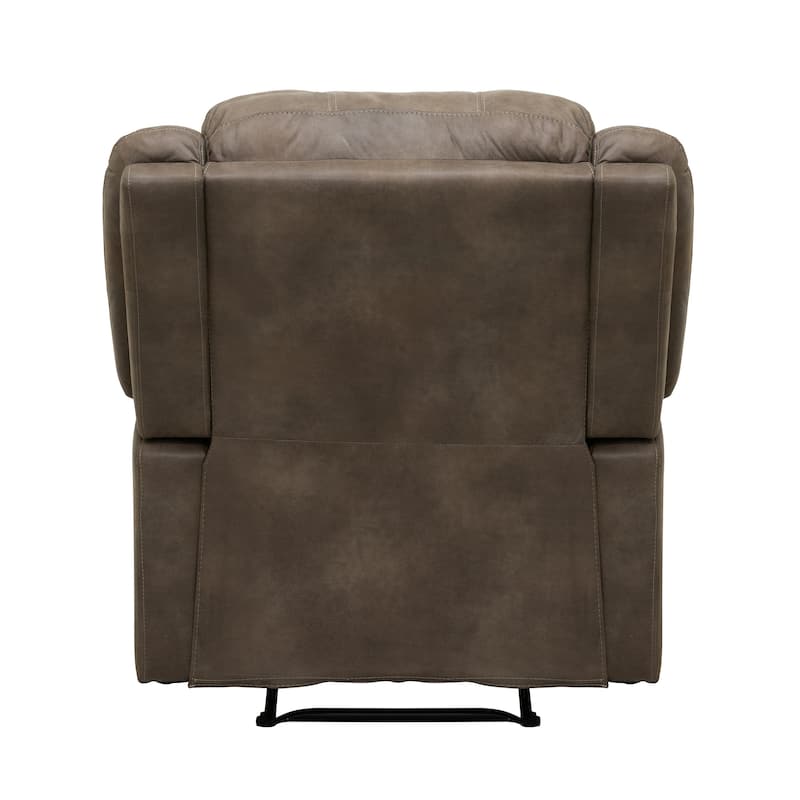 Chris 38 Inch Manual Recliner Chair, Cushions, Solid Wood, Brown Microfiber