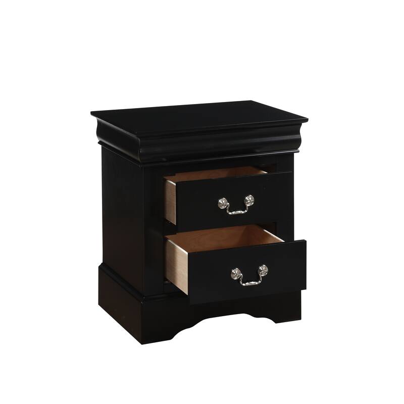 Modern Black Nightstand with Two Drawers and Nickel Handles