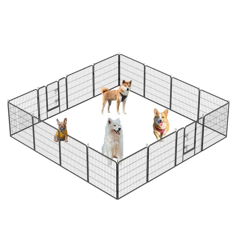 Dog Playpen - 16-Panel Outdoor Pet Fence with Doors, Portable Exercise Pen for All Dog Sizes, Yard, RV & Camping - 32"H x 32" W