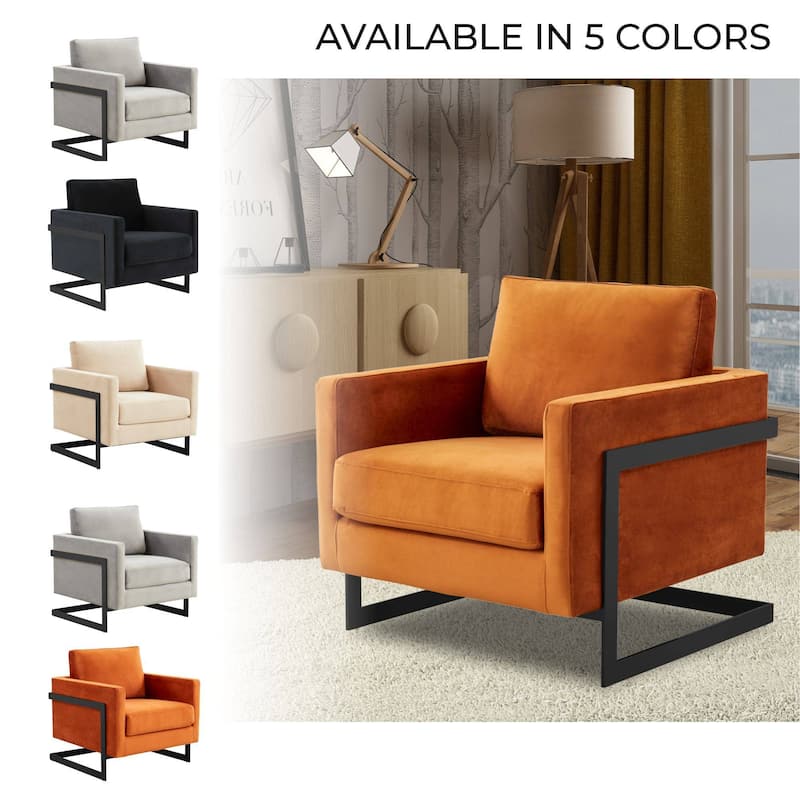 LeisureMod Lincoln Modern Velvet Arm Chair with Black Steel Frame - 35"