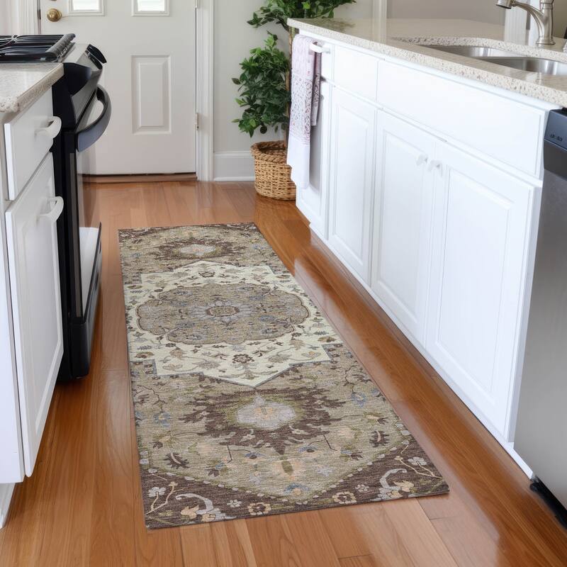 Machine Washable Indoor/ Outdoor Traditional Medallion Chantille Rug - Chocolate - 2'3" x 7'6"