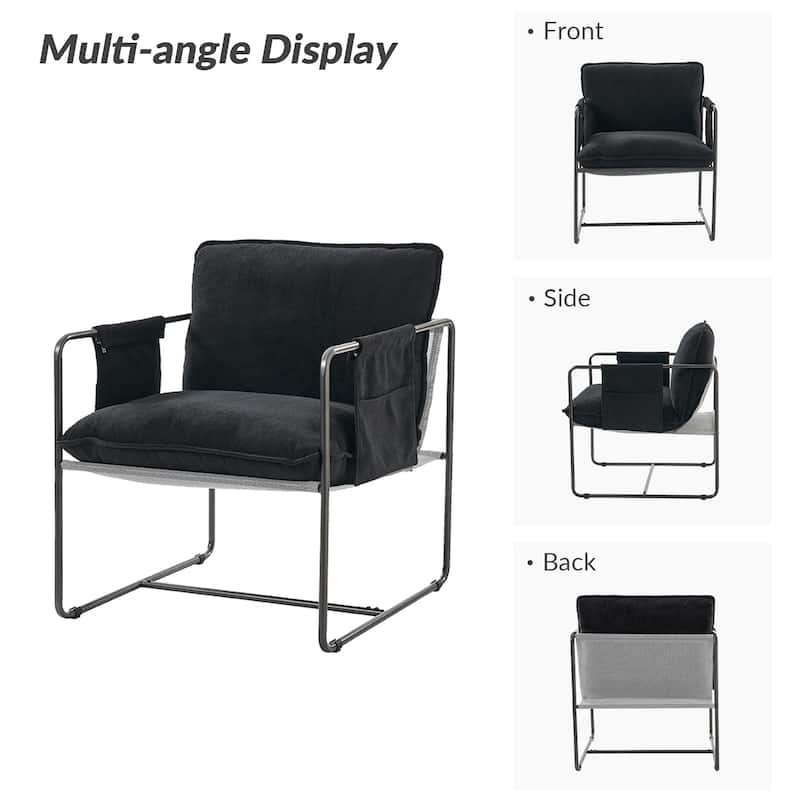 Rebeca Modern Metal Frame Arm Chair with Storage Pockets Set of 2 by HULALA HOME