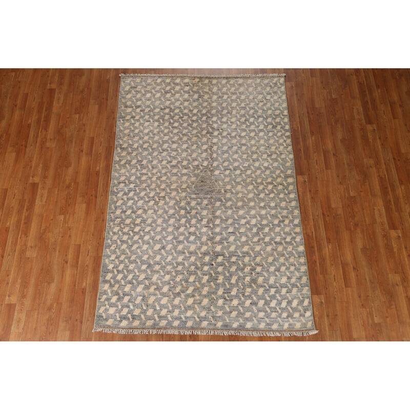 Hand Knotted Oriental 100% Wool Carpet Modern All-Over Greys & Charcoal Moroccan Area Rug - 7' 8'' X 5' 1''