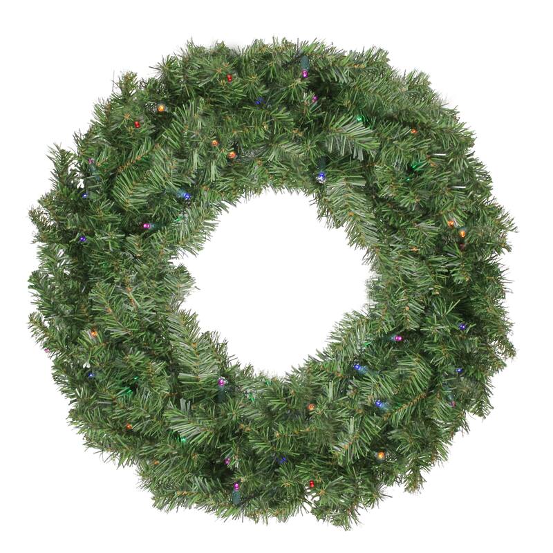 LED Canadian Pine Artificial Christmas Wreath Timer - 24" Multi Lights