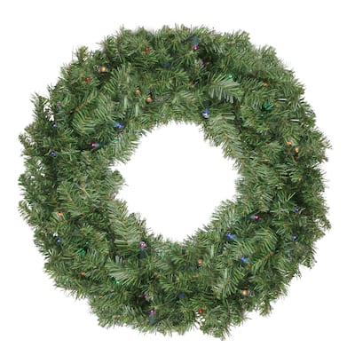 LED Canadian Pine Artificial Christmas Wreath Timer - 24" Multi Lights