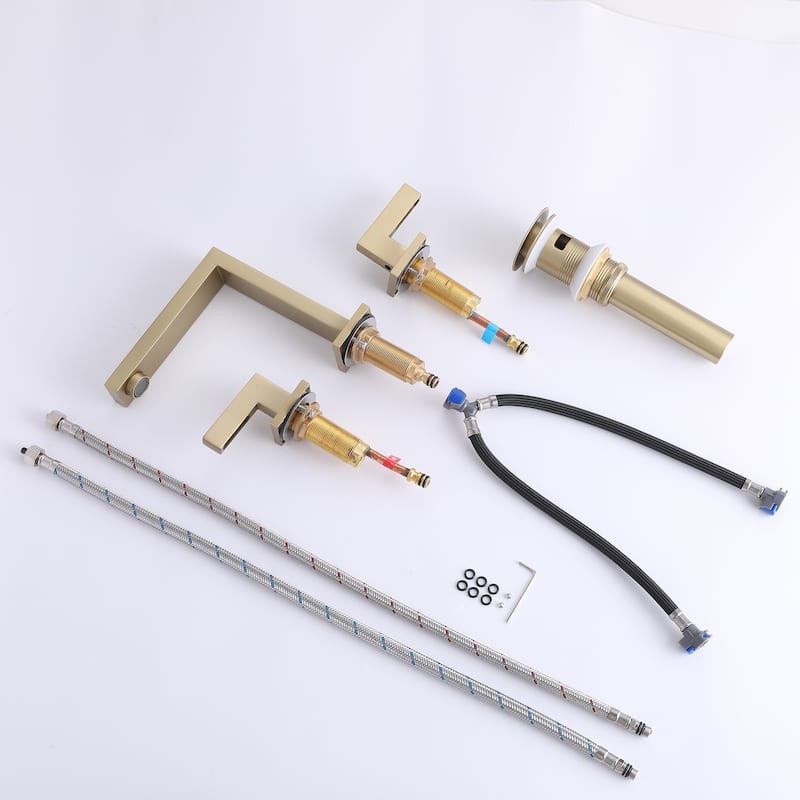 6.4"H Solid Brass Widespread 2-handle Bathroom Sink Faucet with Pop-Up Drain Assembly