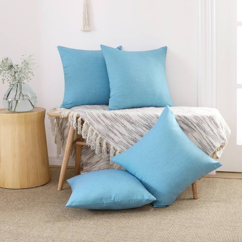 Deconovo 4-Pack Faux Linen Throw Pillow Covers with Hidden Zipper - 18x18 Inch - Lake Blue