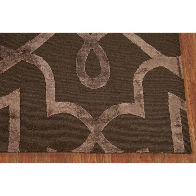 Brown Nepalese Indian Area Rug Hand-Knotted Wool Carpet - 9'1" x 11'10"