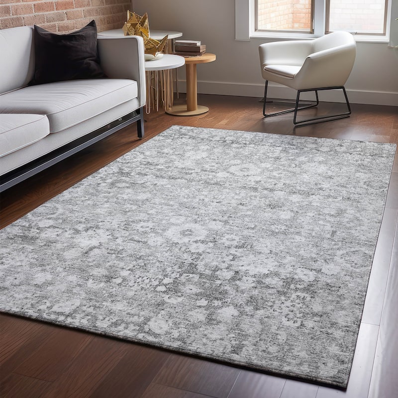 Premium Washable Super Soft Vintage Traditional Mayfield Rug - Silver - 10' x 14' - Rectangle
