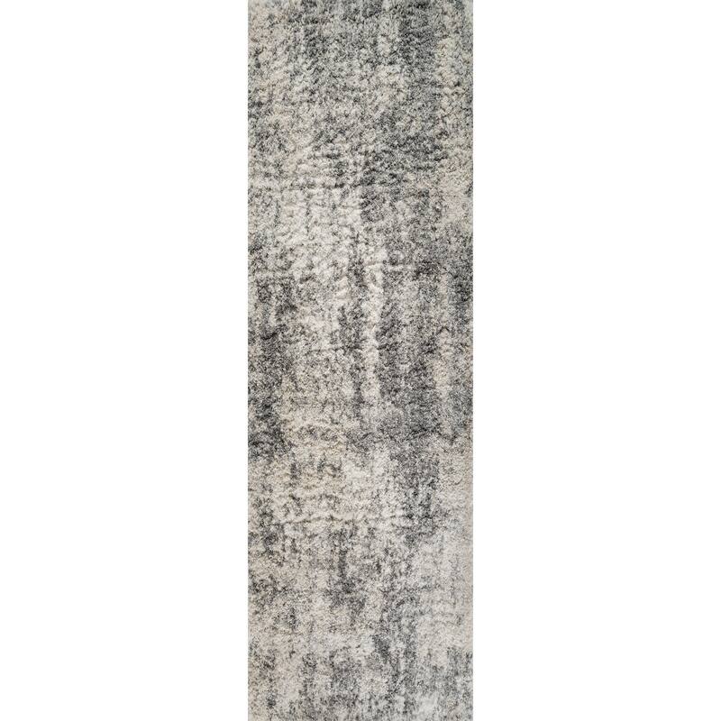 Noori Rug Lux Juno Abstract Modern 2-inch Thick Shag Rug - 2'2" x 6'0" - Grey/Beige