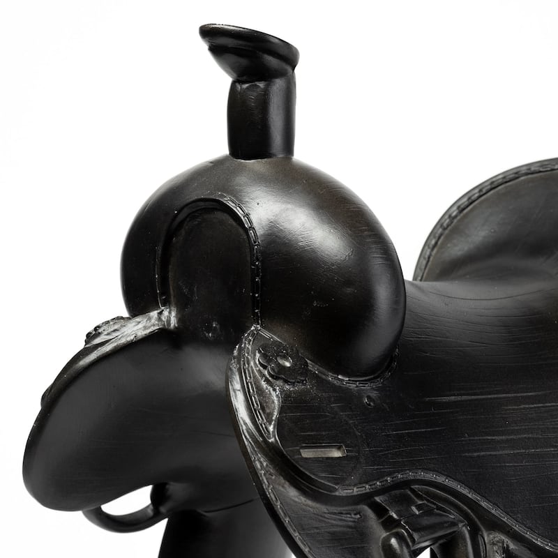 HomeRoots 16" Black Metal and Resin Horse Saddle Tabletop Sculpture