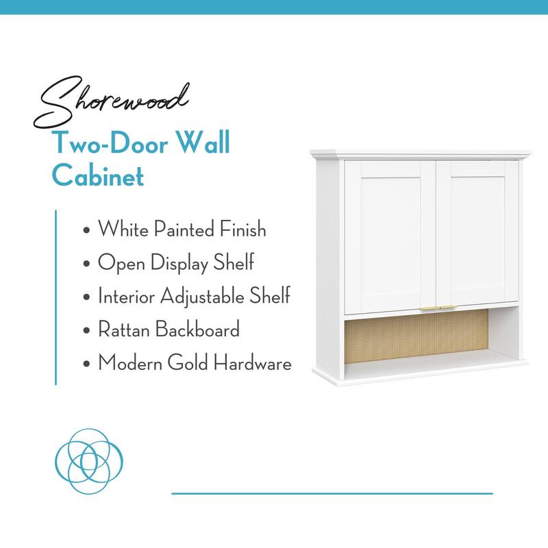 Shorewood Two-Door Wall Cabinet with Rattan Backboard – White