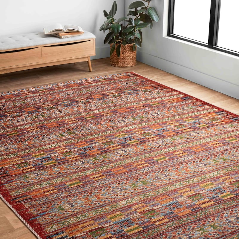 Alexander Home Armanda Modern Tribal Indoor/ Outdoor Area Rug - 5'3" x 7'8" - Red/ Multi