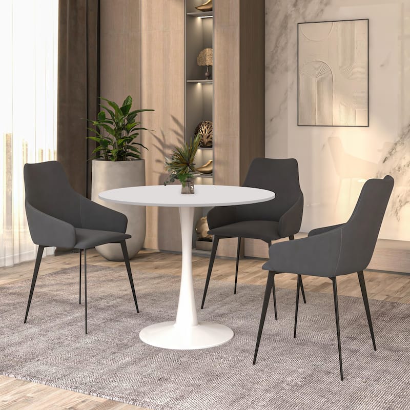 Bristol 35" Round Dining Table with Modern Glass, MDF or Sintered Stone - Sturdy Steel Pedestal Base for Kitchen, Dining, Cafe