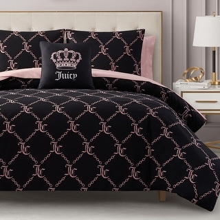 Juicy Couture Link Printed Comforter Set 6-8 Piece Bed in a Bag Black