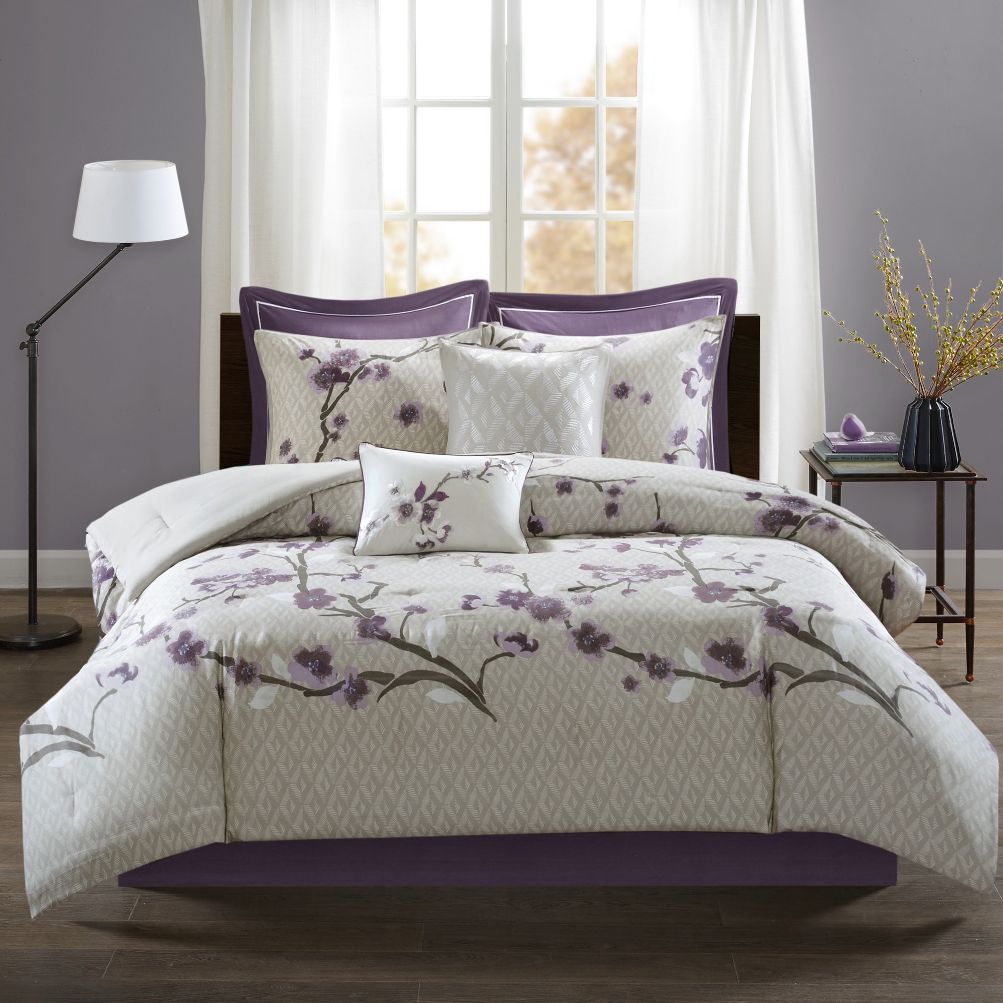 Madison Park Holly Purple/ Taupe 8 Piece Cotton Comforter Set