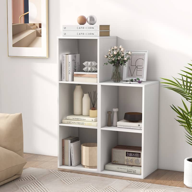 Gymax 2-Cube Bookshelf Modern Vertical Bookcase w/ Back Guardrail &