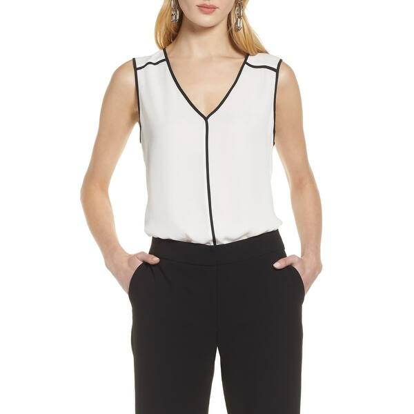 Shop Halogen Womens Top White Black Size Xxs Petite Tank V Neck