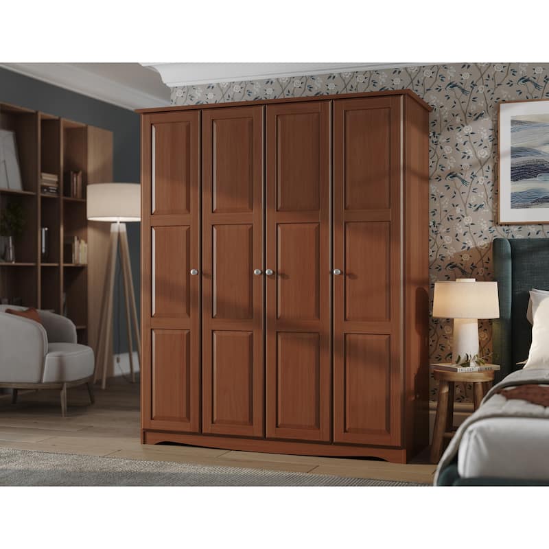 100% Solid Wood Regal 4-Door Wardrobe Armoire by Palace Imports - Mocha-Solid Wood Doors-Metal Knobs