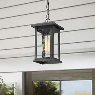 Outdoor Pendant Lights for Porch,  with Seeded Glass - 5.9" x 5.9" x 8.9"