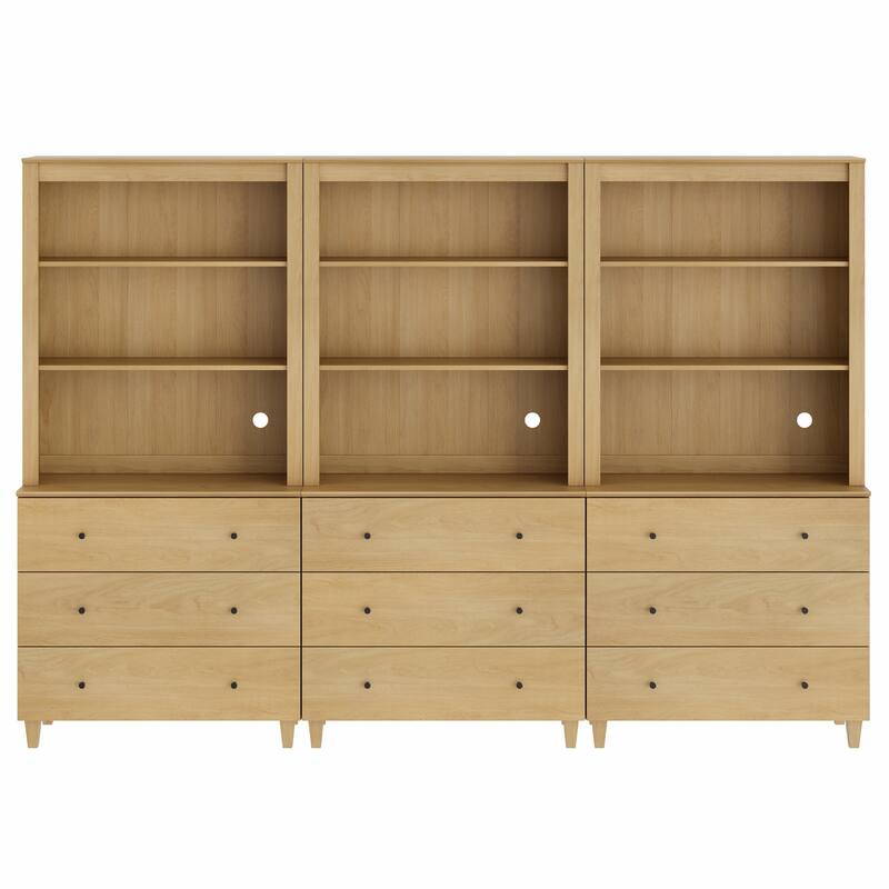 Modern 71" Tall Bookcase with Drawers & Open Shelves for Home Office