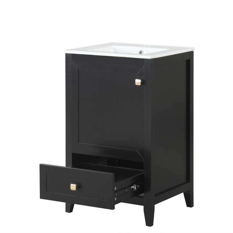 Bathroom Vanity with Top Sink, Vanity Cabinet with Soft Closing Door, Bathroom Vanity Set with Storage Rack and Drawer
