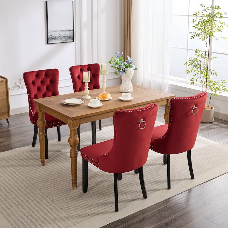 Velvet Dining Chairs Set of 2, Tufted Upholstered Accent Chairs, Dining Chair with Nailhead Trim and Solid Wood Legs