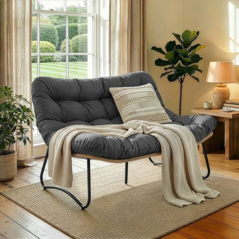 FINCATI 2-Person Outdoor/Indoor Papasan Lounge Egg Chair Loveseat, Oversized 51" Patio Club Chair with 5.5" Cushion