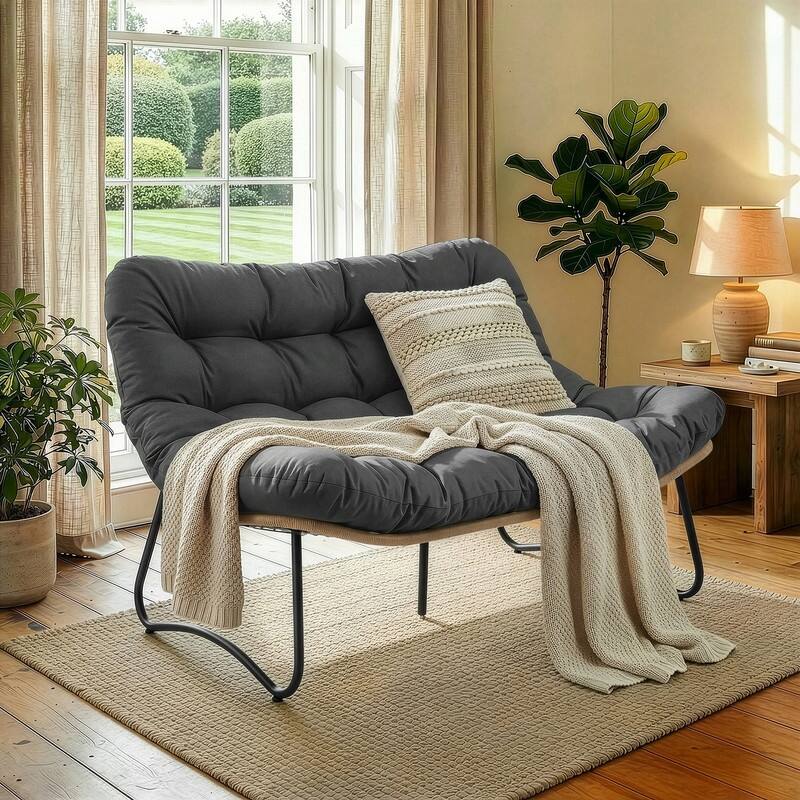 FINCATI 2-Person Outdoor/Indoor Wicker Lounge Egg Chair Loveseat, Oversized 51" Patio Club Chair with 5.5" Cushion