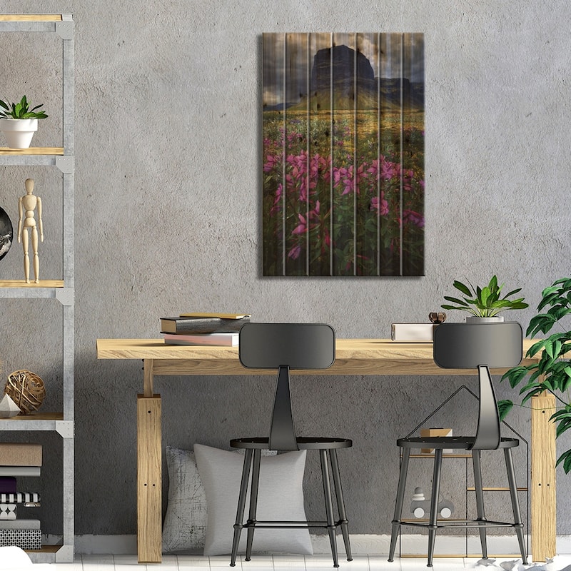 Icelandic Mountains And Flowers Print On Wood by Daniel Gastager - Multi-Color