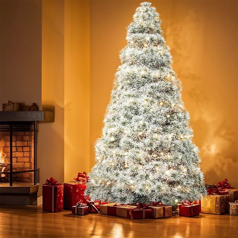 Pre-lit Snow-Flocked Christmas Tree, Artificial Holiday Christmas Tree with 120 Warm Lights, 347 Branch Tips - N/A - 4.5 Foot - White flocking