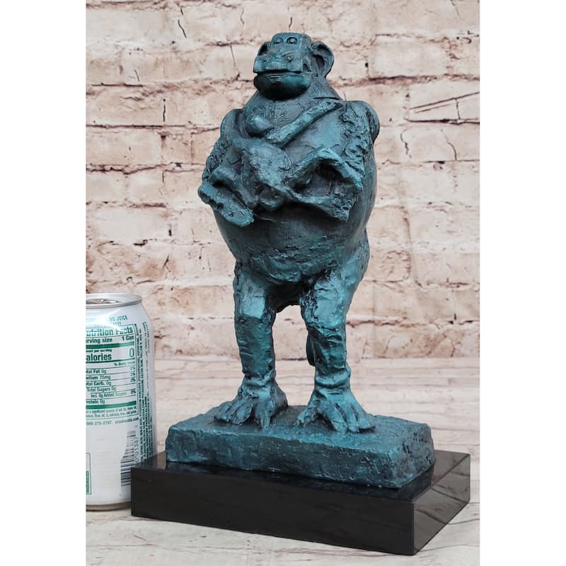 Hand Made Picasso Baboon Monkey Animal Holding Her Baby Genuine Bronze Statue