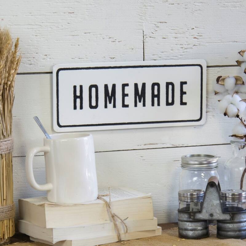 Homemade Kitchen Enameled Metal Wall Plaque 12 Inches - White,Black