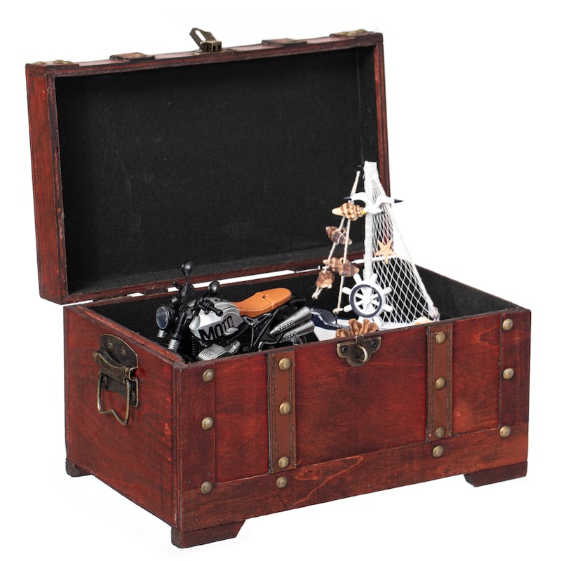 Multi-Function Vintage-Inspired Small Wooden Storage Box and Decorative Trunk - Antique Cherry