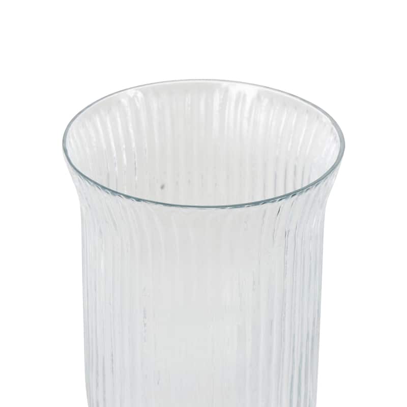 Glass Ribbed Fluted Candle Holder - Clear - Roche River Decor - 6"W x 6"L x 11"H