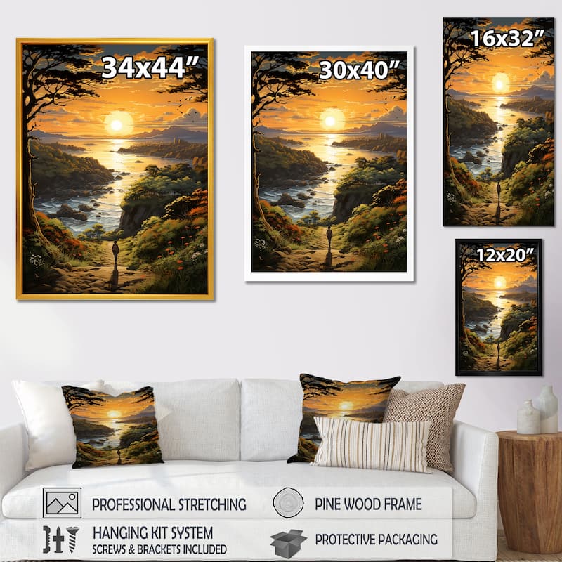 Designart "Sunrise Kid Solutide Landsdapce II" Coastal Tropical Wall Art Green - Coastal Wall Art Décor For Bedroom