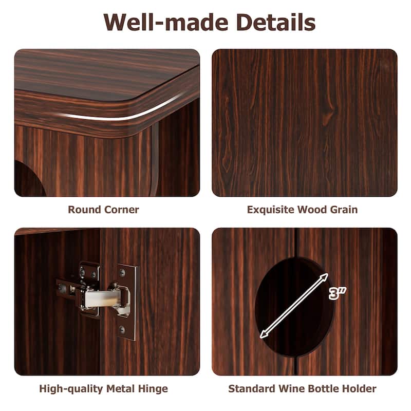 Wood Buffet Server Rolling Sideboard Console Table w Wine Bottle Rack