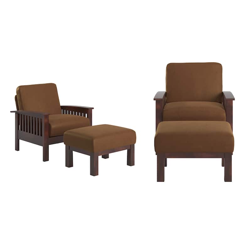 Sigulda Mission-Style Wood Accent Chair with Ottoman - Rust