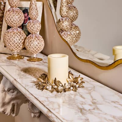 4.5" ID Gilded Leaf Candle Ring With Pearls Set of 2