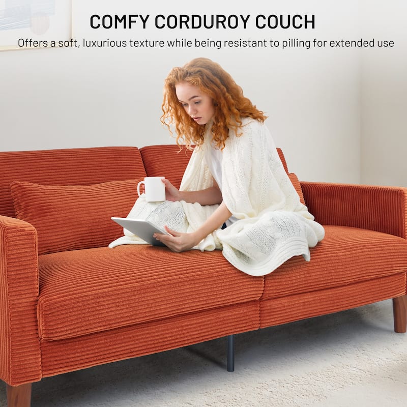 74 INCH Corduroy Sofa, Comfy Sofa Couch Extra Deep Seats, Corduroy Couch Mid-Century Modern Couch 3 Seater Sofa Loveseat