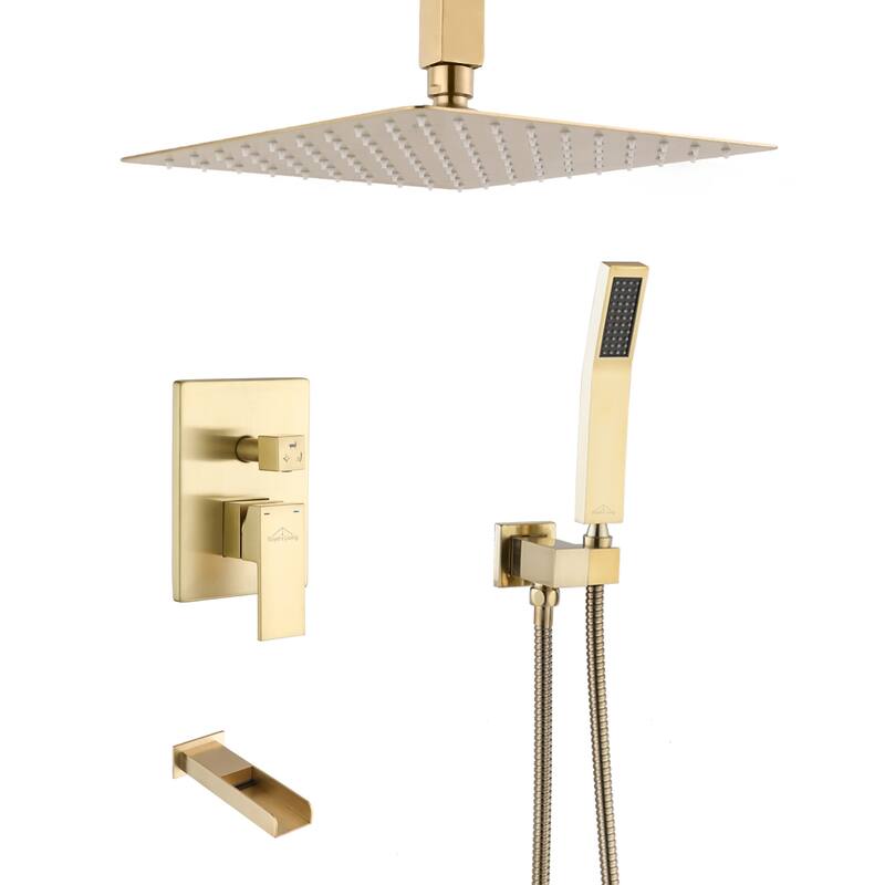 Proox 10" RainfallSquared Shower Head Handheld w/ Tub Spout Wall Mounted - Brushed Gold