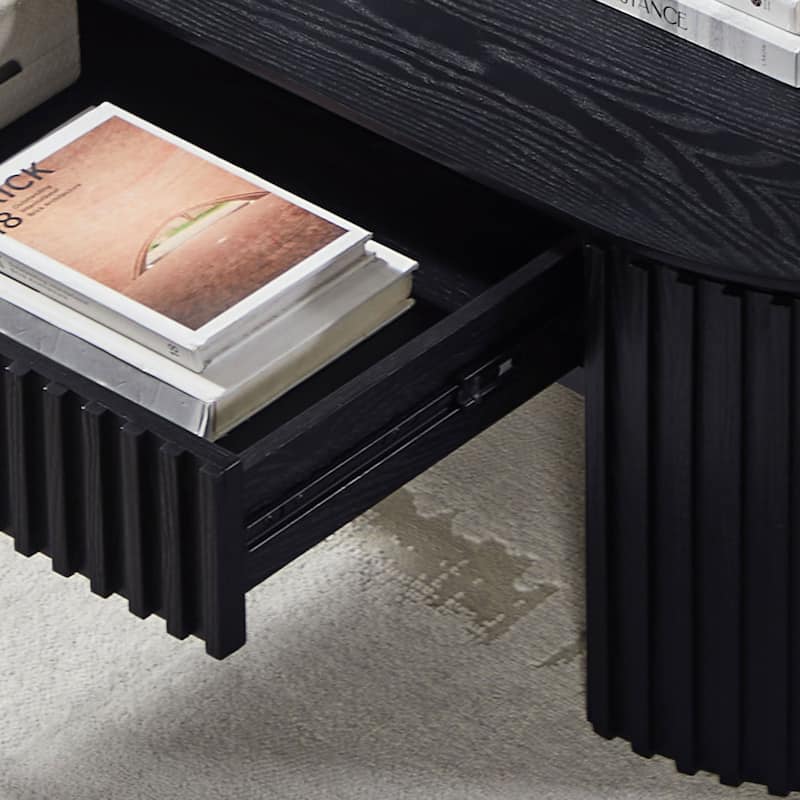 51.18'' Oval Wood Coffee Table With Drawer