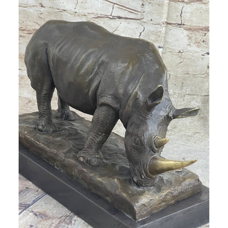 Bronze Metal Rhinoceros Rhino Statue Sculpture Figure Marble Base Barye Art 9 Inches X 14 Inches