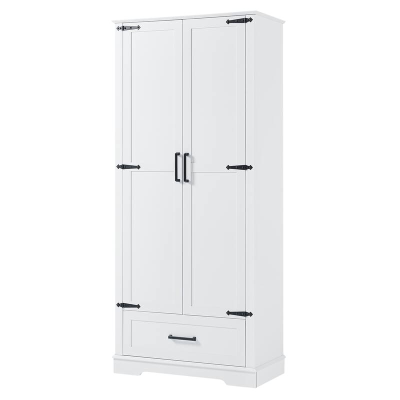 Farmhouse Closed Cabinets, White Bathroom Cabinets with Drawer, Black Handles and Adjustable Shelves - Anti-tipping Device
